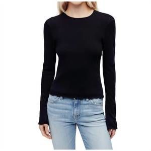 NEW RE/DONE crinkle bell long sleeve tee top in black